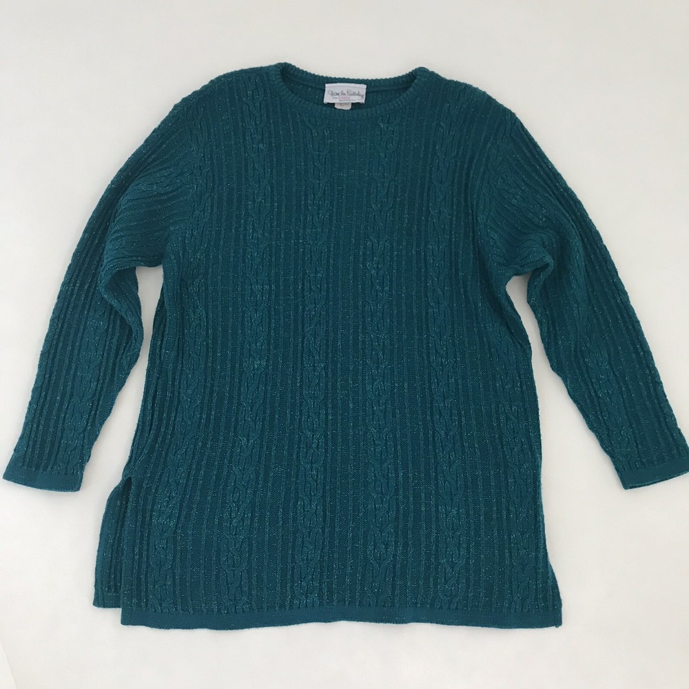 VTG Diane Von Furstenberg Sz M/L Color Authority Teal Sparkle Metallic Sweater
